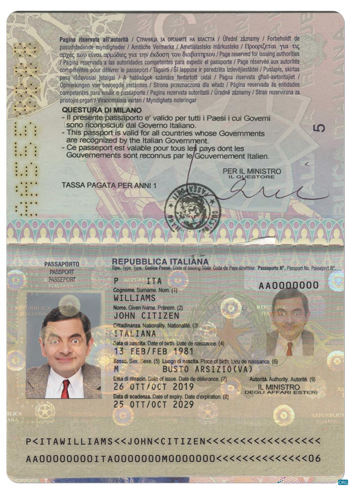 Download Italy passport version 2 Photoshop template